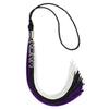 Black/Purple/White Graduation Tassel With Silver Stacked Date Drop