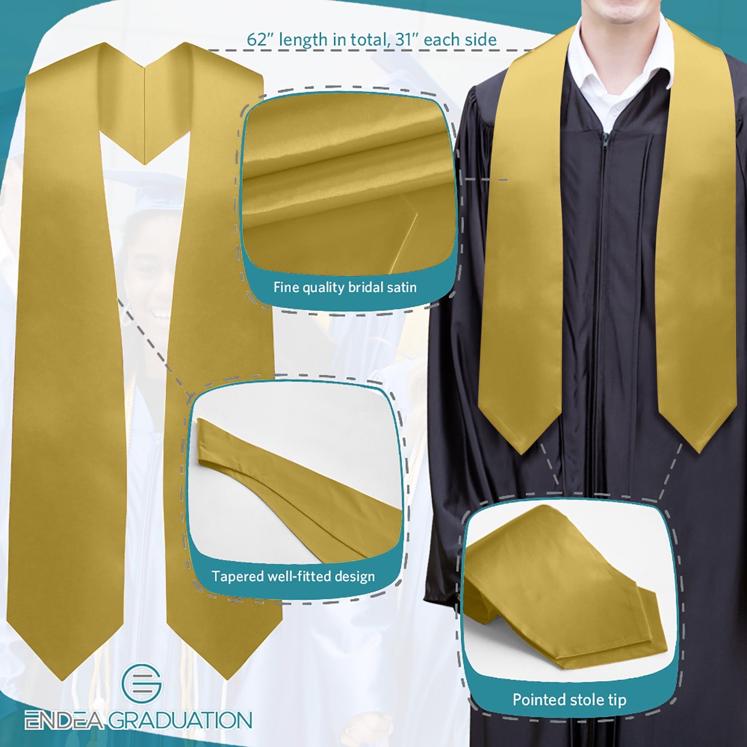 Antique Gold Graduation Stole - Endea Graduation