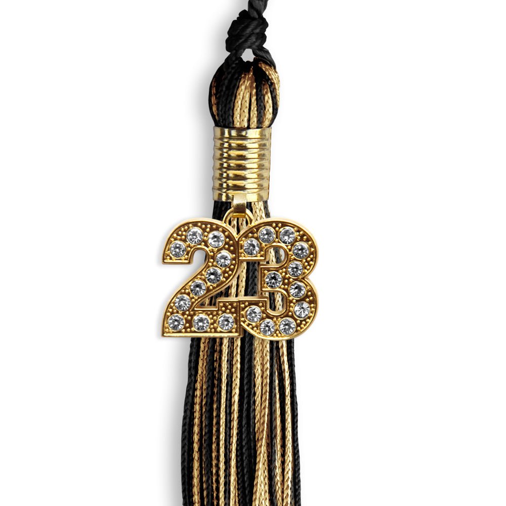 Black/Antique Gold Mixed Color Graduation Tassel With Gold Date Drop - Endea Graduation