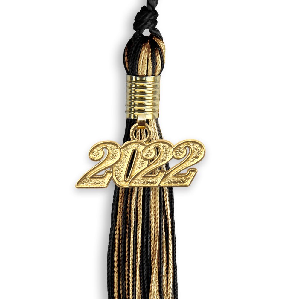 Black/Antique Gold Mixed Color Graduation Tassel With Gold Date Drop - Endea Graduation