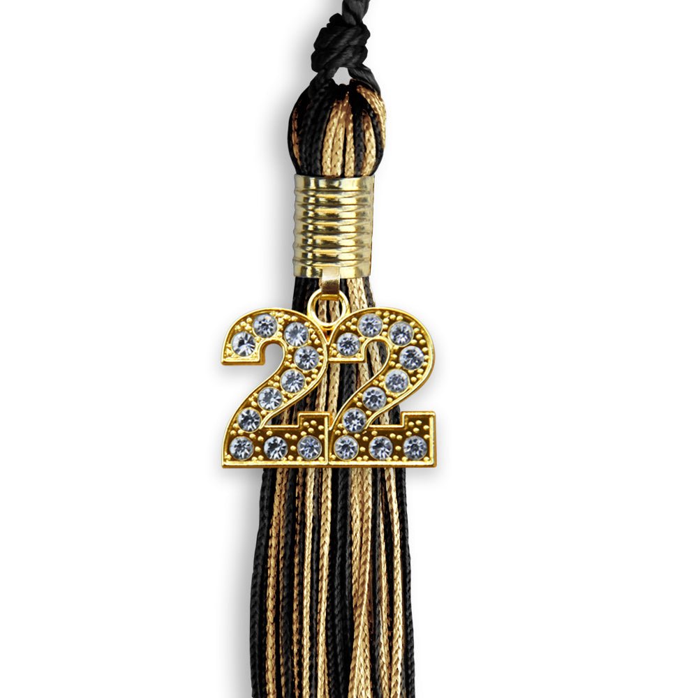 Black/Antique Gold Mixed Color Graduation Tassel With Gold Date Drop - Endea Graduation