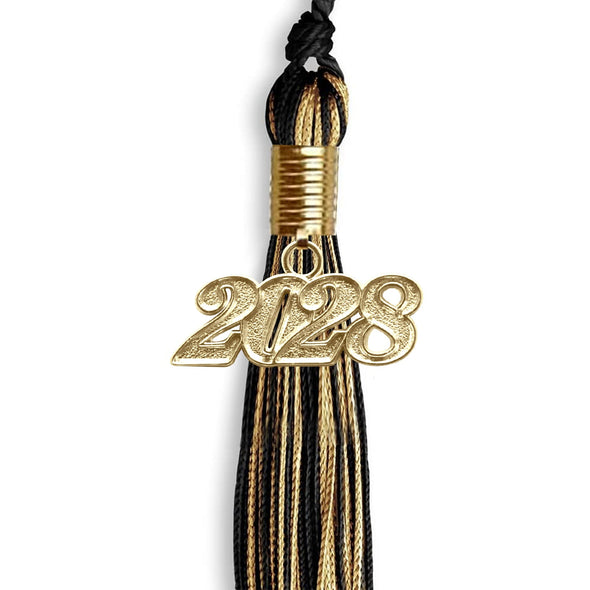 Black/Antique Gold Mixed Color Graduation Tassel With Gold Date Drop - Endea Graduation