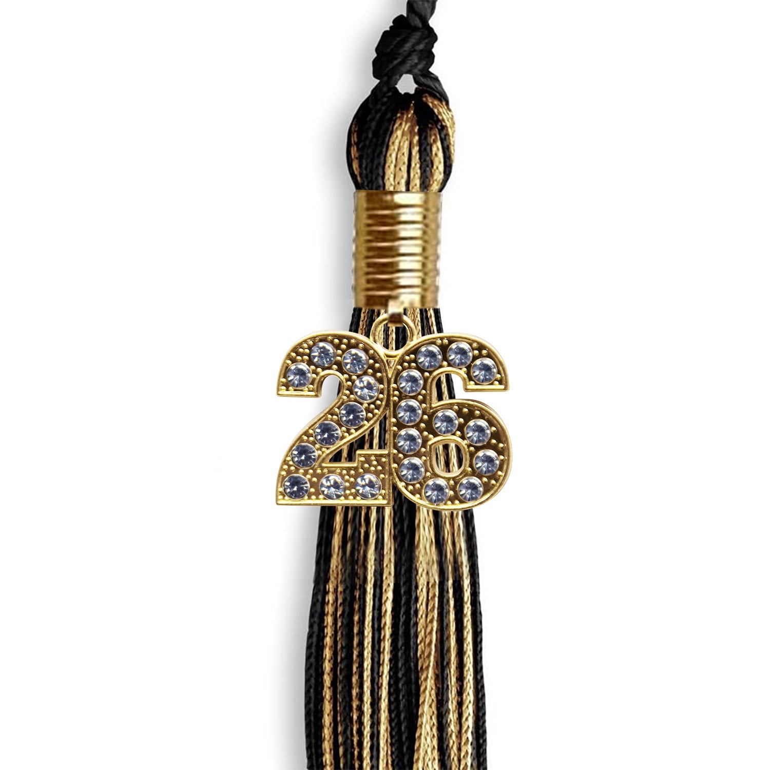 Black/Antique Gold Mixed Color Graduation Tassel With Gold Date Drop - Endea Graduation