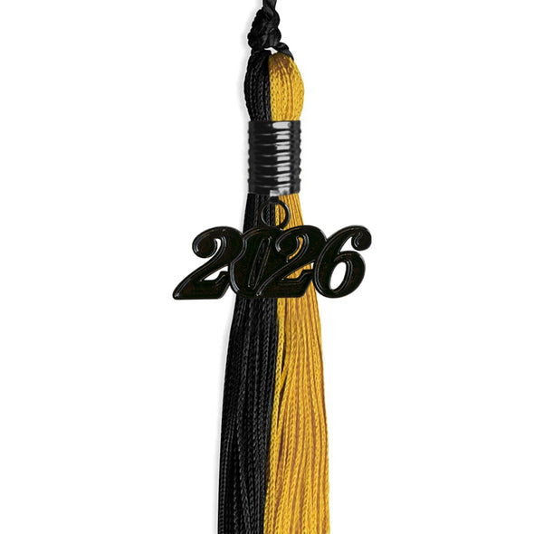 Black/Bright Gold Graduation Tassel With Black Date Drop - Endea Graduation