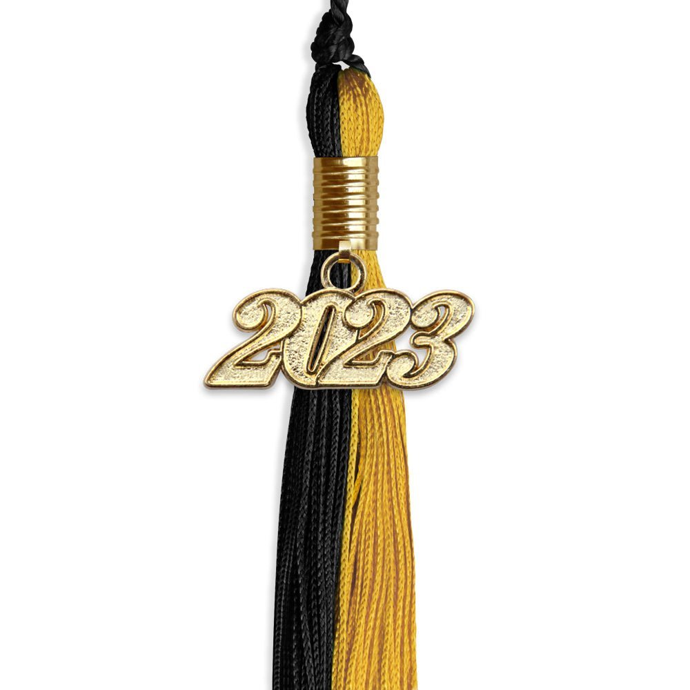 Black/Bright Gold Graduation Tassel With Gold Date Drop - Endea Graduation