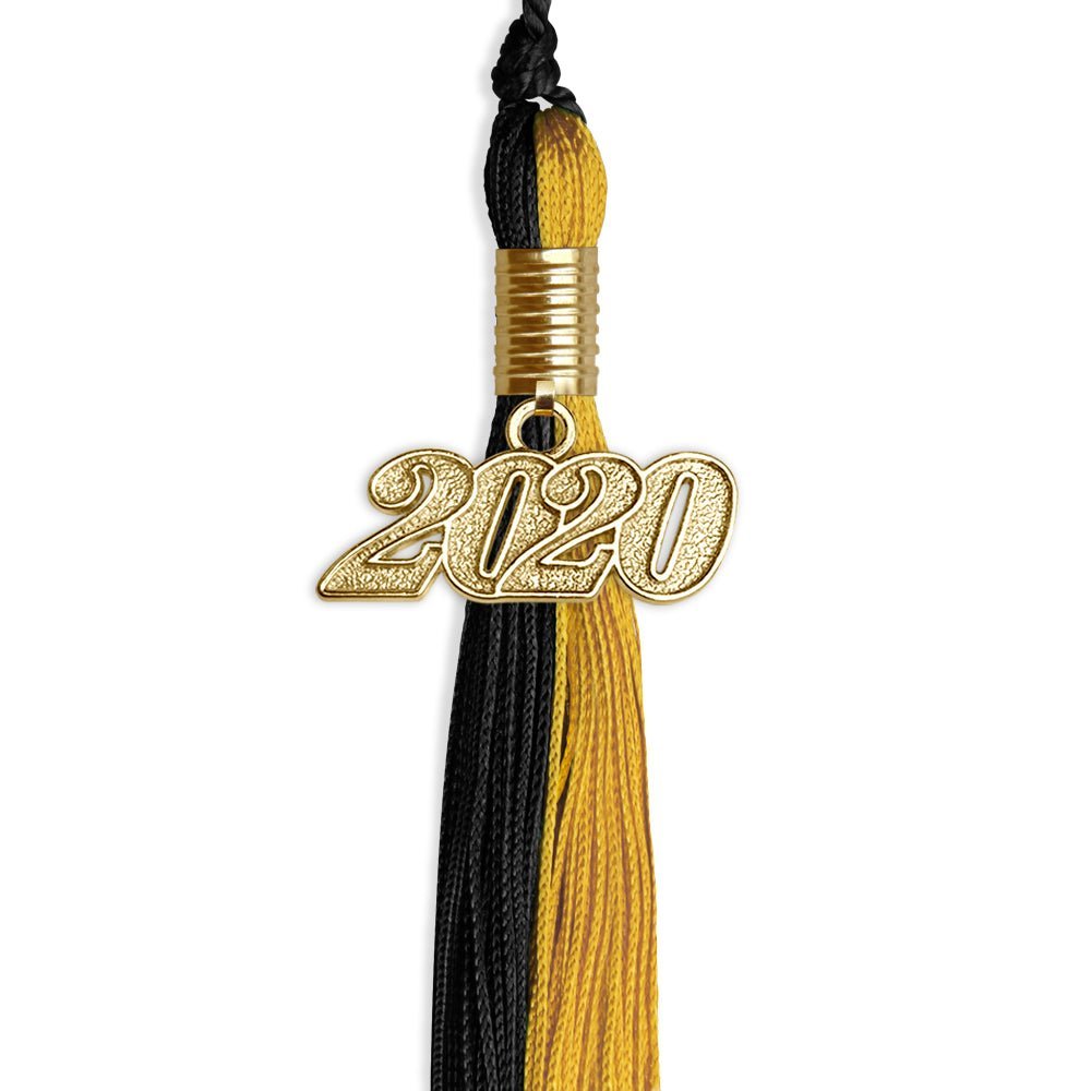 Black/Bright Gold Graduation Tassel With Gold Date Drop - Endea Graduation