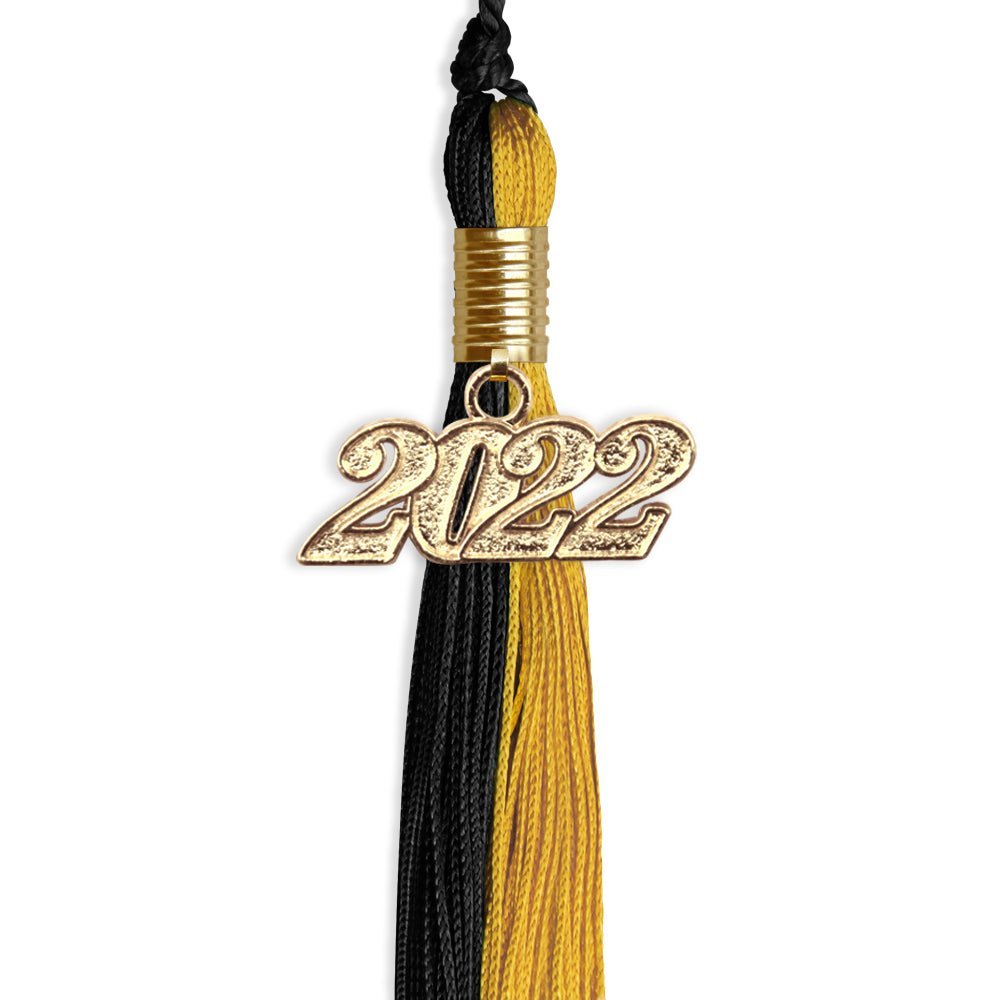 Black/Bright Gold Graduation Tassel With Gold Date Drop - Endea Graduation