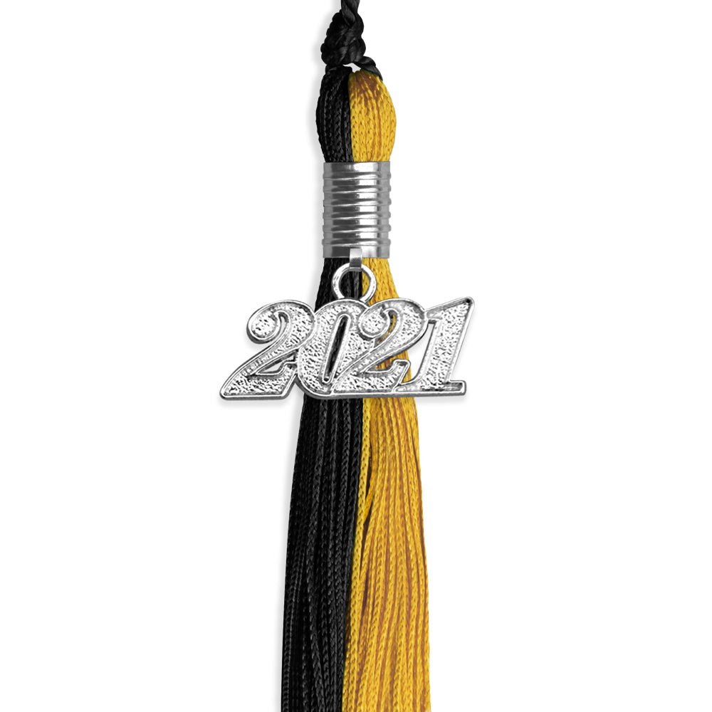 Black/Bright Gold Graduation Tassel With Silver Date Drop - Endea Graduation