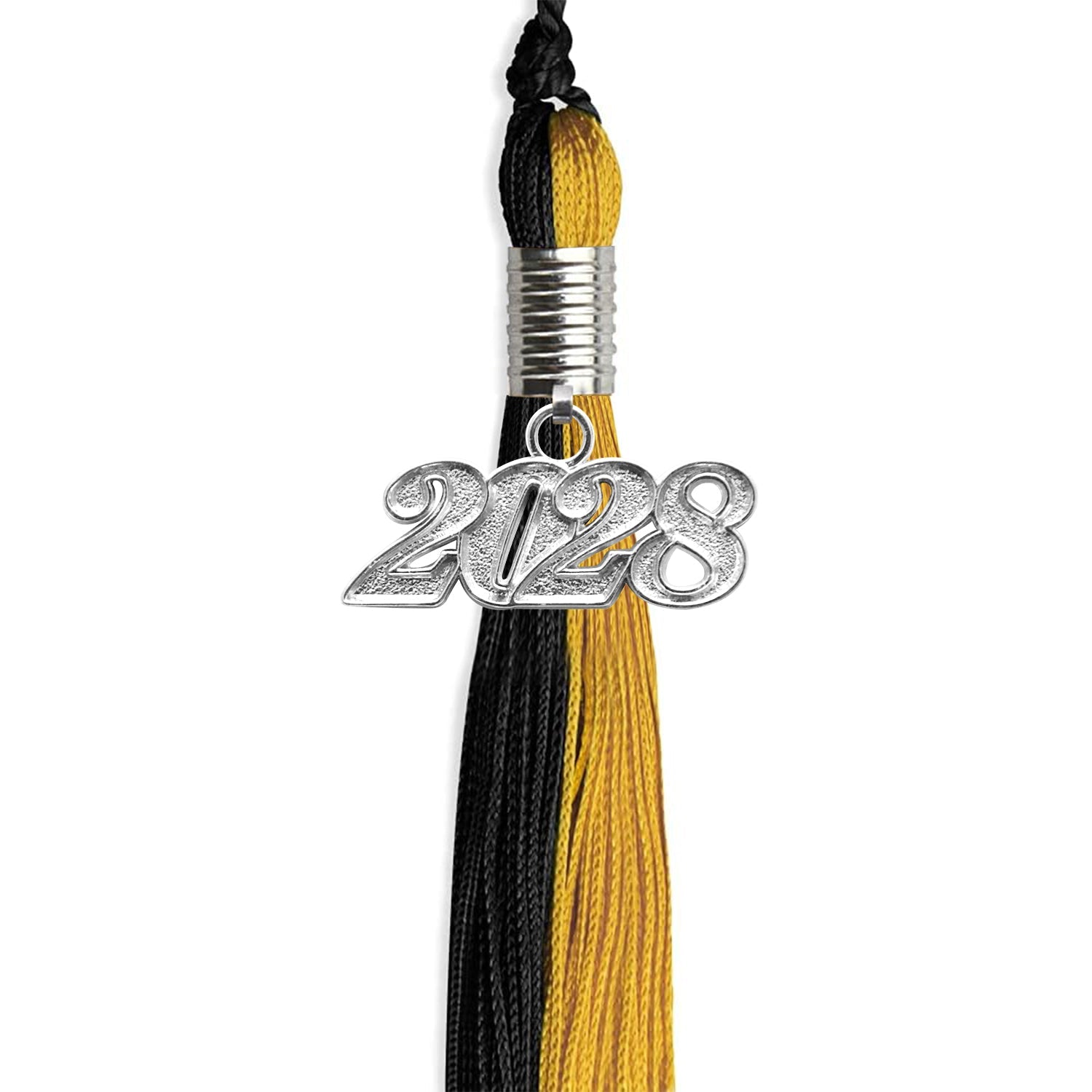 Black/Bright Gold Graduation Tassel With Silver Date Drop - Endea Graduation