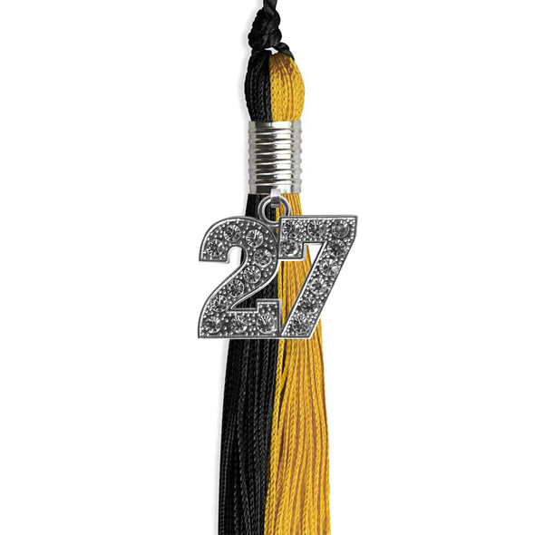 Black/Bright Gold Graduation Tassel With Silver Date Drop - Endea Graduation