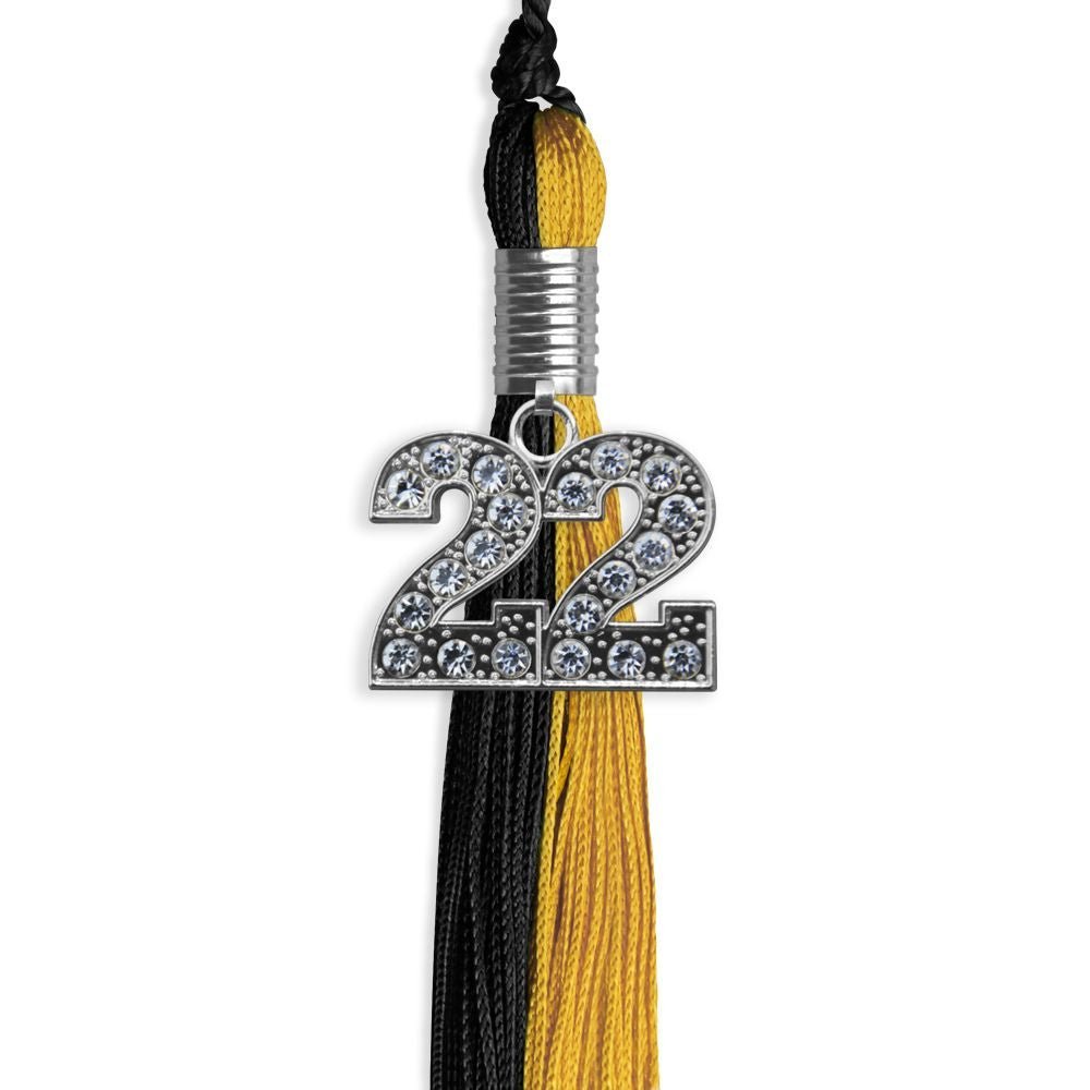 Black/Bright Gold Graduation Tassel With Silver Date Drop - Endea Graduation