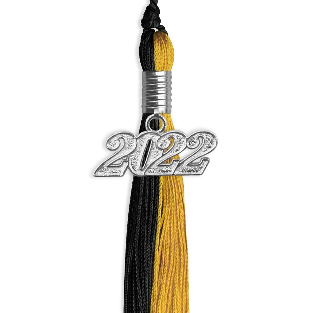 Black/Bright Gold Graduation Tassel With Silver Date Drop - Endea Graduation