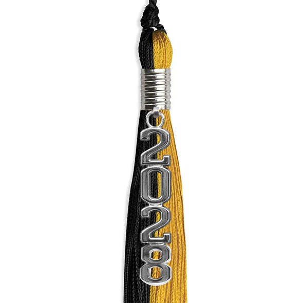 Black/Bright Gold Graduation Tassel With Silver Stacked Date Drop - Endea Graduation