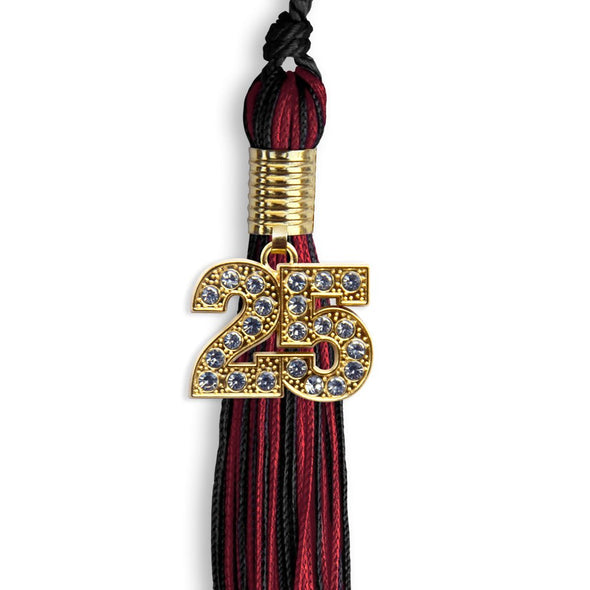Black/Cardinal Mixed Color Graduation Tassel With Gold Date Drop - Endea Graduation