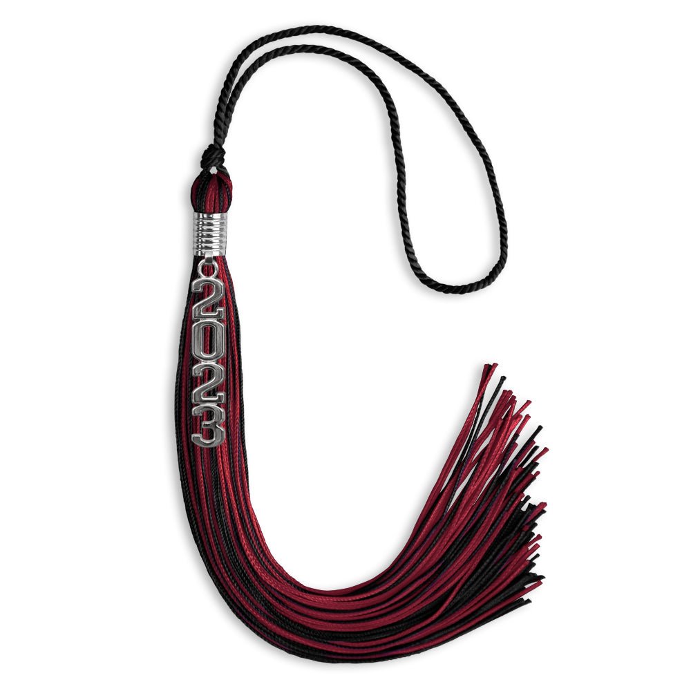 Black/Cardinal Mixed Color Graduation Tassel With Stacked Silver Date Drop - Endea Graduation