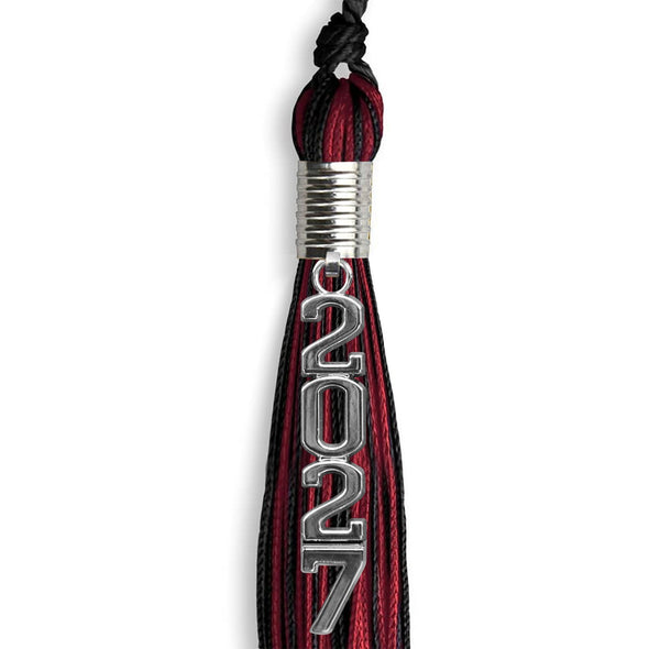 Black/Cardinal Mixed Color Graduation Tassel With Stacked Silver Date Drop - Endea Graduation