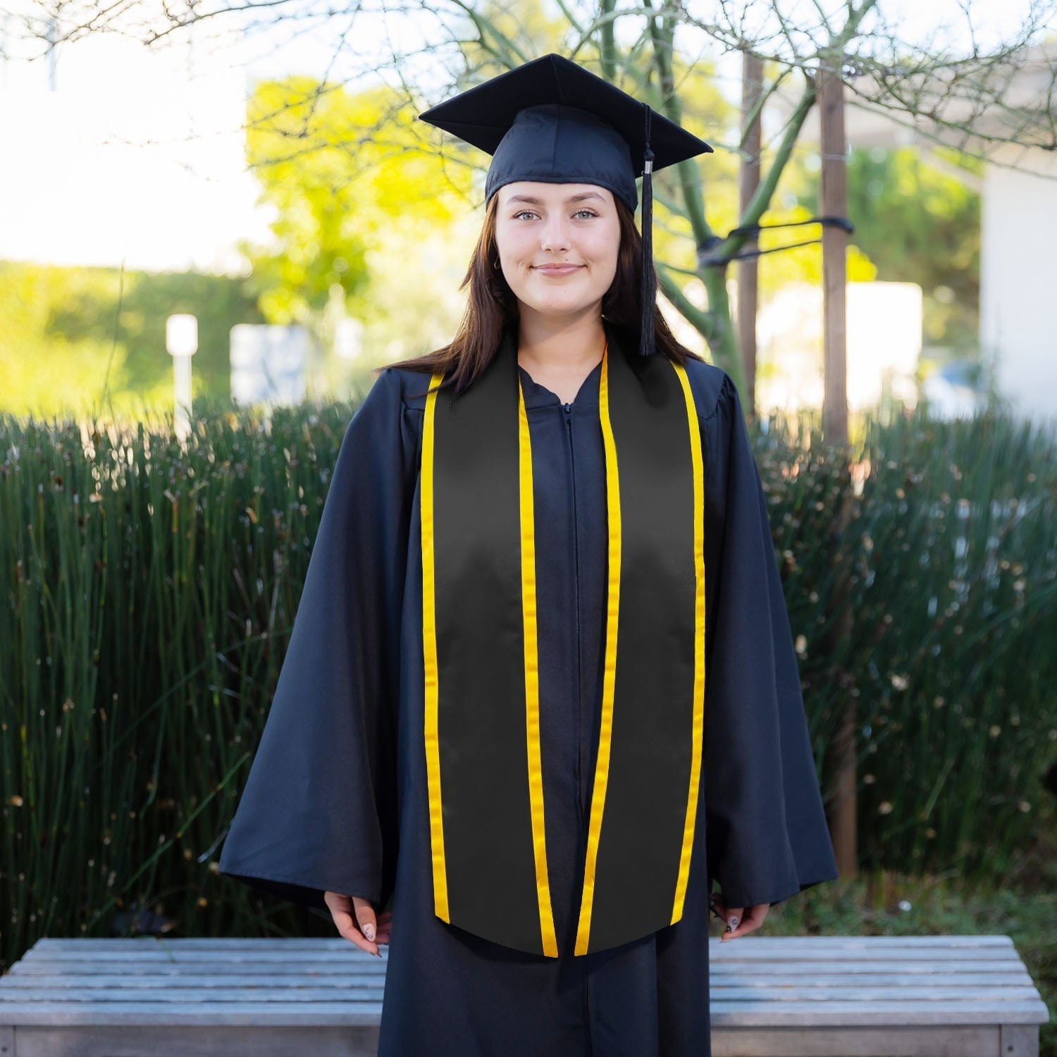 Black/Gold Plain Graduation Stole with Trim Color & Angled End