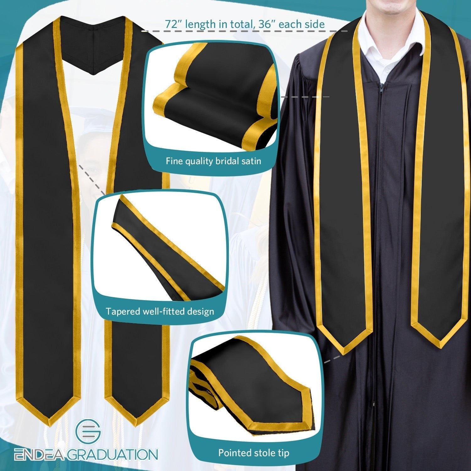 gold tea length dress Black/Gold Plain Graduation Stole with Trim Color & Classic End