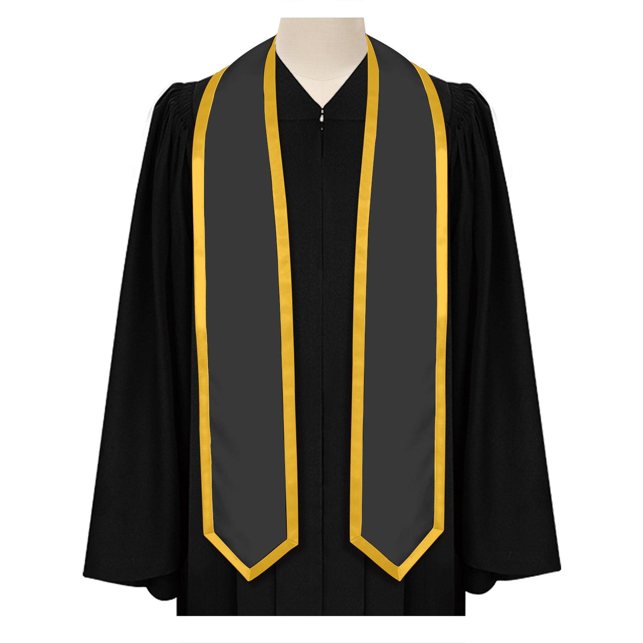 Black/Gold Plain Graduation Stole With Trim Color & Classic End - Endea Graduation