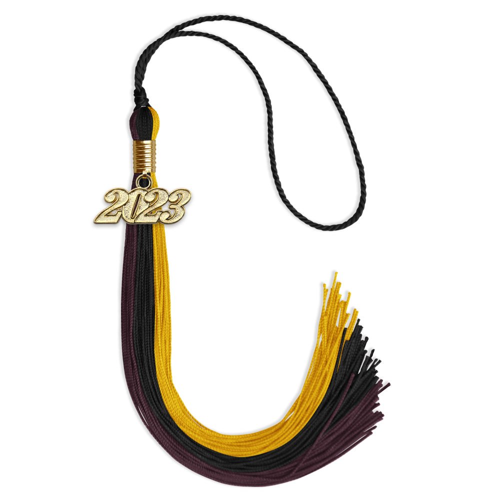 Black/Gold/Maroon Graduation Tassel With Gold Date Drop - Endea Graduation