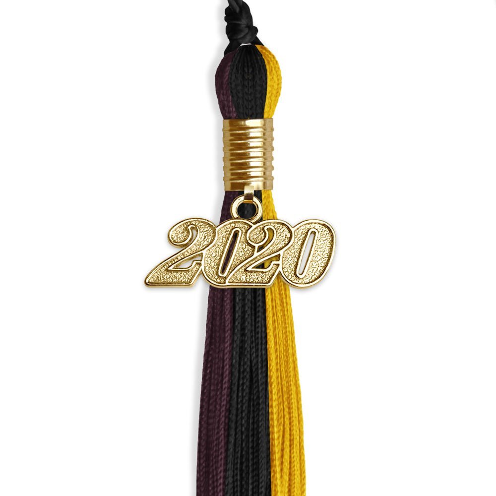 Black/Gold/Maroon Graduation Tassel With Gold Date Drop - Endea Graduation