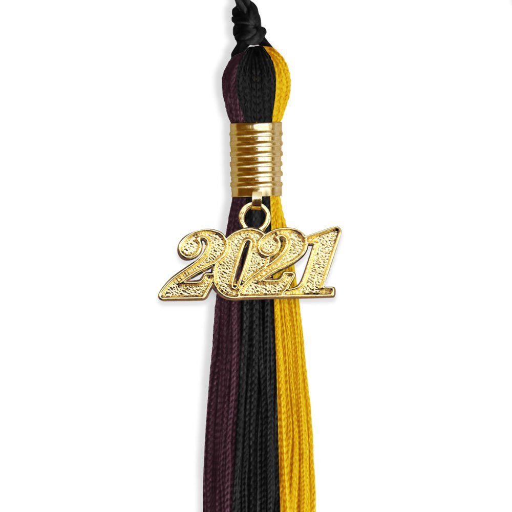 Black/Gold/Maroon Graduation Tassel With Gold Date Drop - Endea Graduation