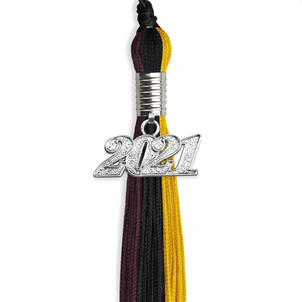 Black/Gold/Maroon Graduation Tassel With Silver Date Drop - Endea Graduation