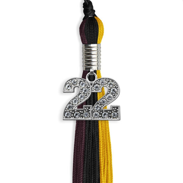 Black/Gold/Maroon Graduation Tassel With Silver Date Drop - Endea Graduation