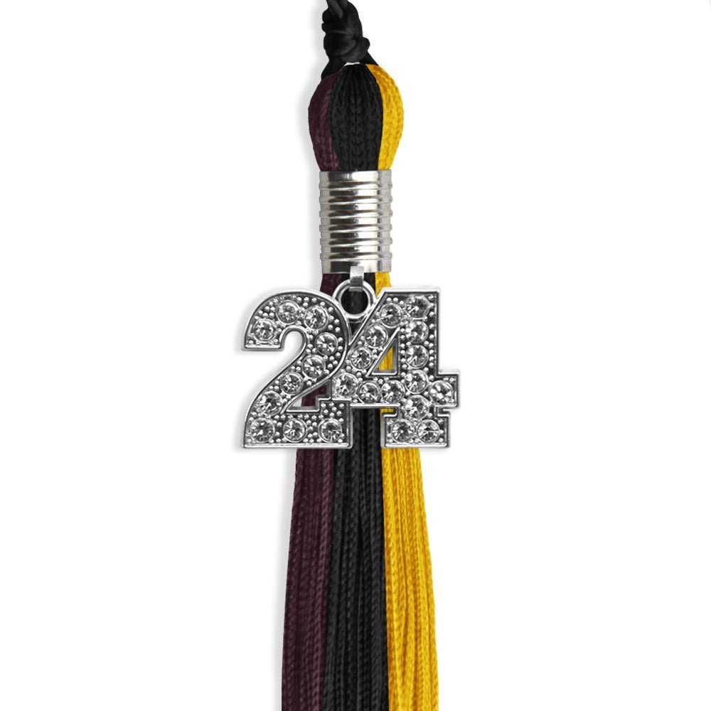 Black/Gold/Maroon Graduation Tassel With Silver Date Drop - Endea Graduation