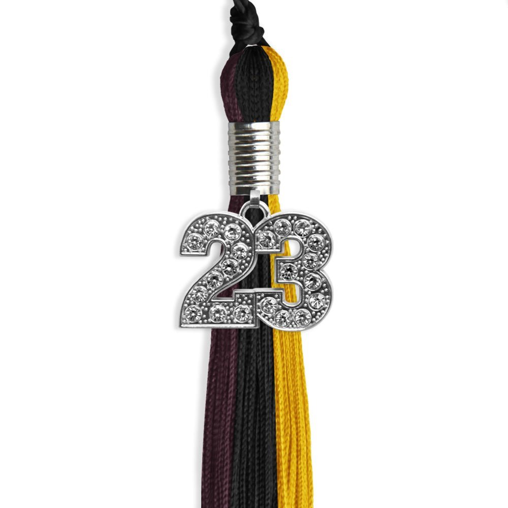 Black/Gold/Maroon Graduation Tassel With Silver Date Drop - Endea Graduation