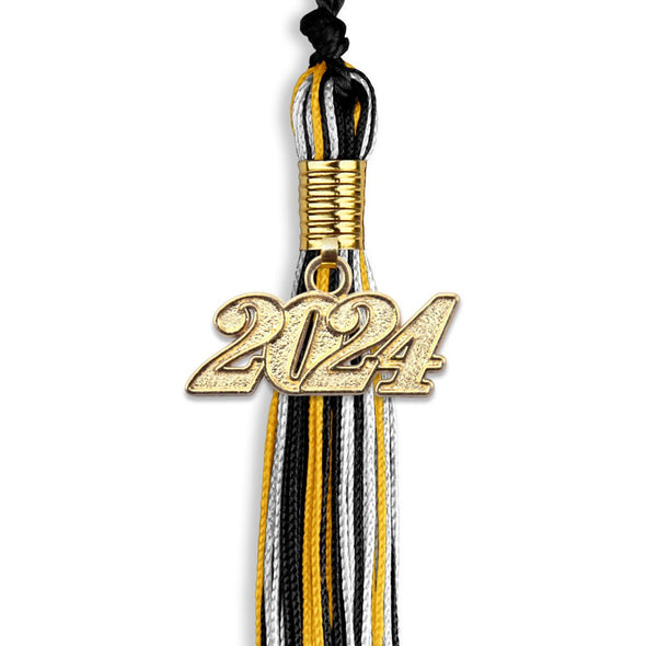Black/Gold/White Mixed Color Graduation Tassel With Gold Date Drop - Endea Graduation