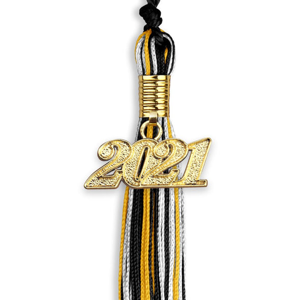 Black/Gold/White Mixed Color Graduation Tassel With Gold Date Drop - Endea Graduation