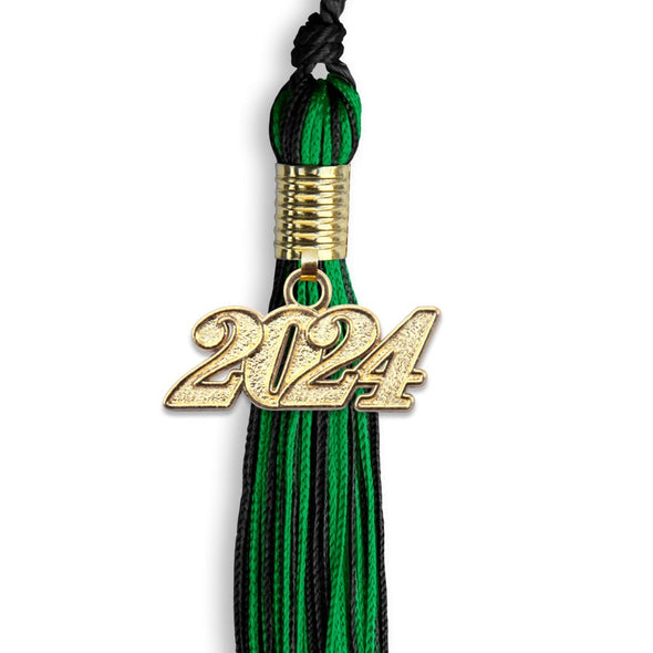 Black/Green Mixed Color Graduation Tassel With Gold Date Drop - Endea Graduation