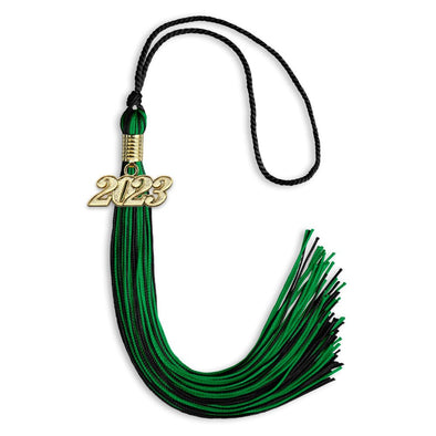 Black/Green Mixed Color Graduation Tassel With Gold Date Drop - Endea Graduation