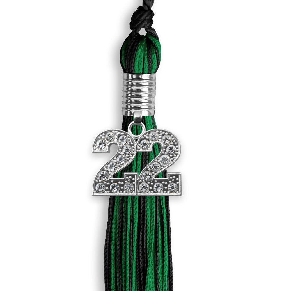 Black/Green Mixed Color Graduation Tassel With Silver Date Drop - Endea Graduation