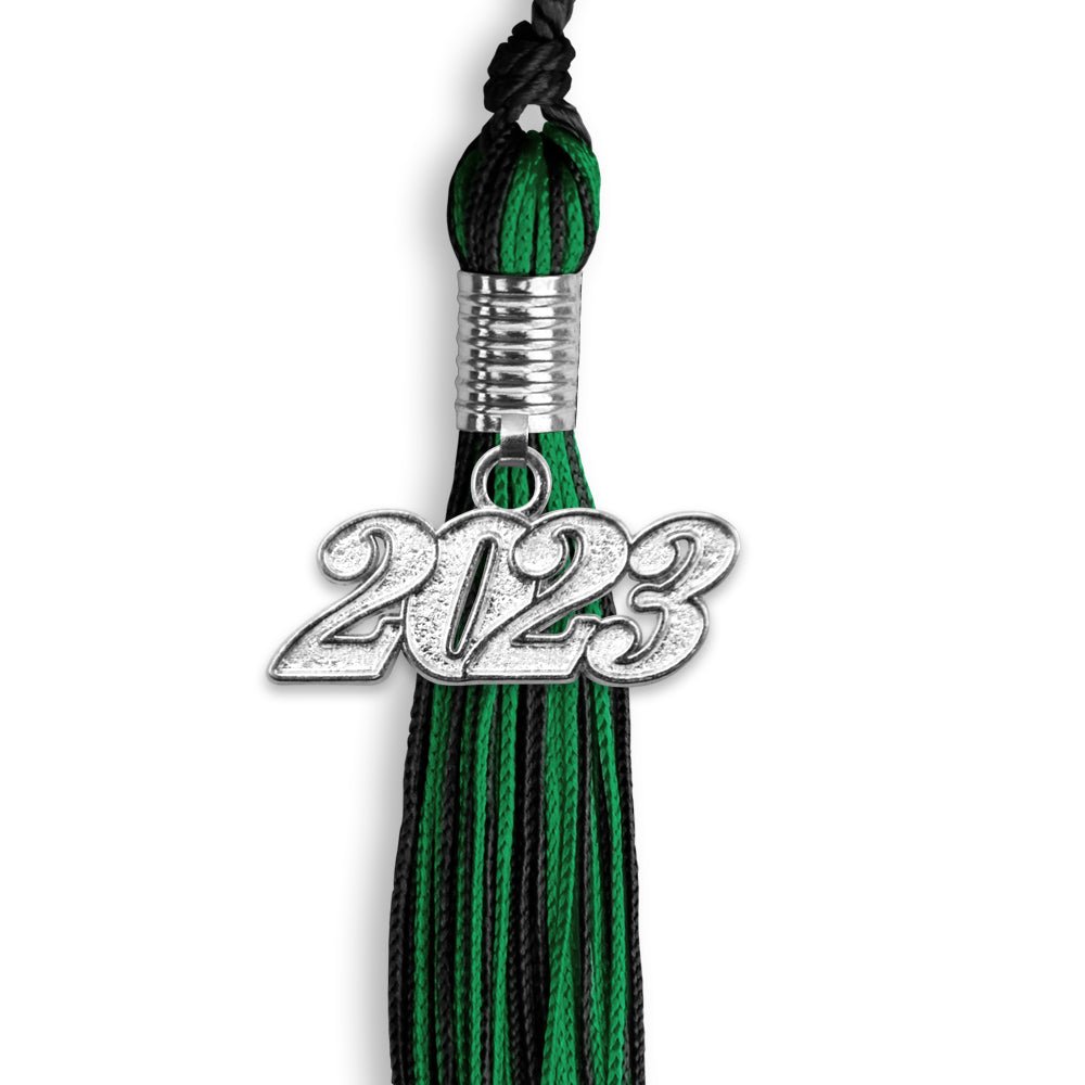 Black/Green Mixed Color Graduation Tassel With Silver Date Drop - Endea Graduation