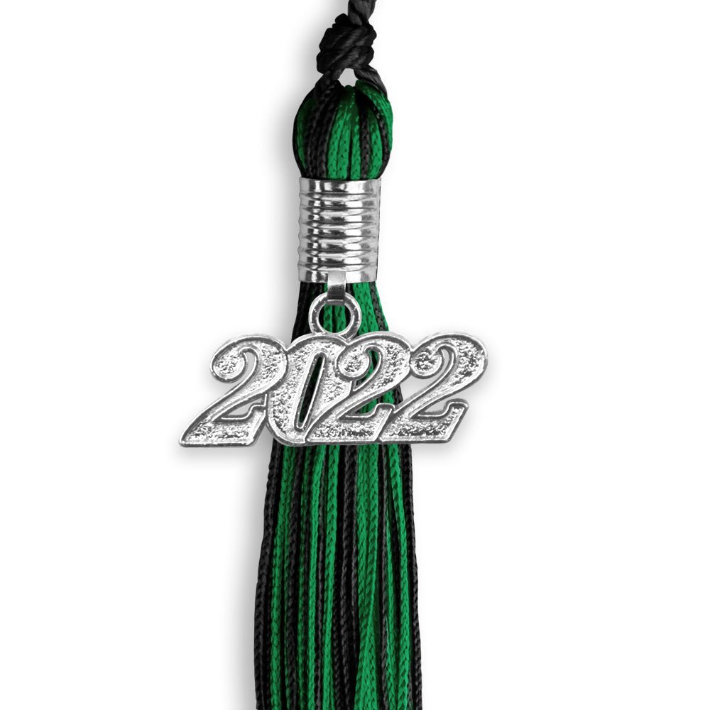 Black/Green Mixed Color Graduation Tassel With Silver Date Drop - Endea Graduation