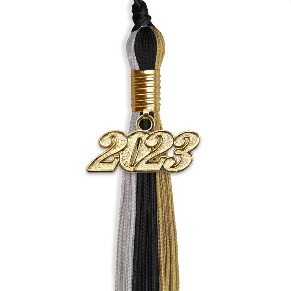 Black/Grey/Antique Gold Graduation Tassel With Gold Date Drop - Endea Graduation