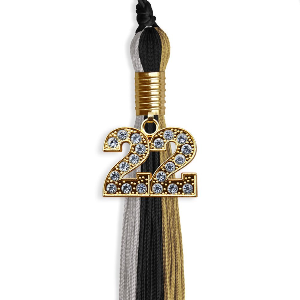 Black/Grey/Antique Gold Graduation Tassel With Gold Date Drop - Endea Graduation