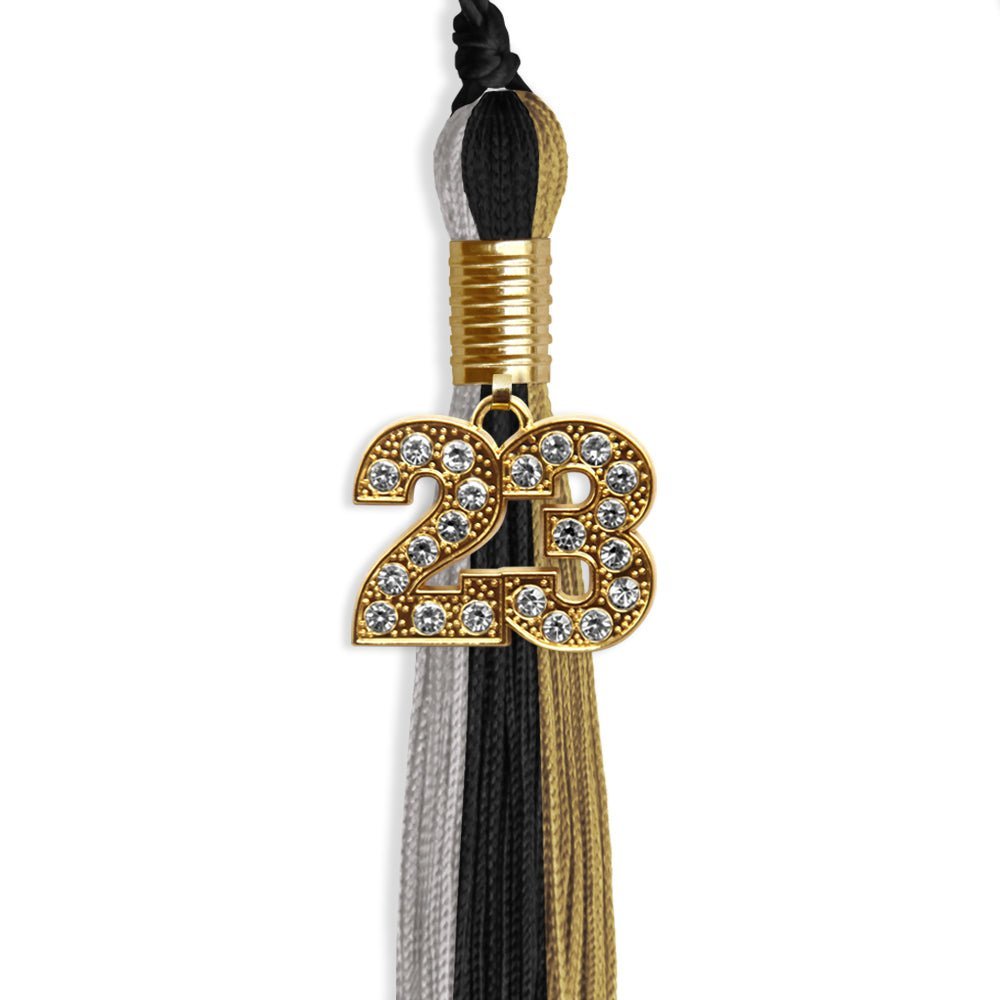 Black/Grey/Antique Gold Graduation Tassel With Gold Date Drop - Endea Graduation