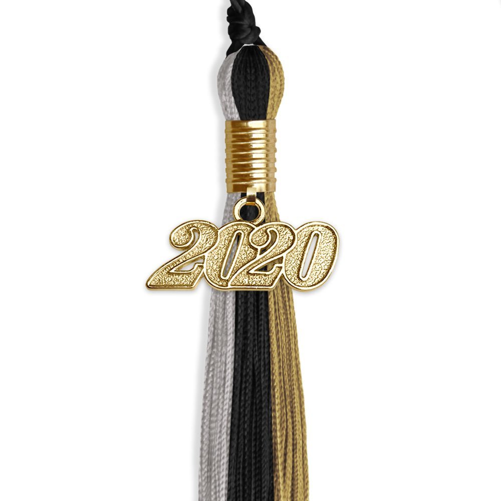 Black/Grey/Antique Gold Graduation Tassel With Gold Date Drop - Endea Graduation