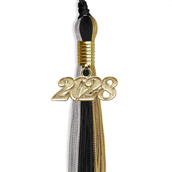 Black/Grey/Antique Gold Graduation Tassel With Gold Date Drop - Endea Graduation