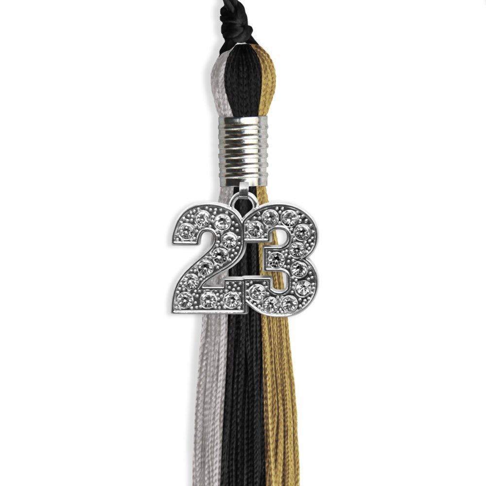 Black/Grey/Antique Gold Graduation Tassel With Silver Date Drop - Endea Graduation