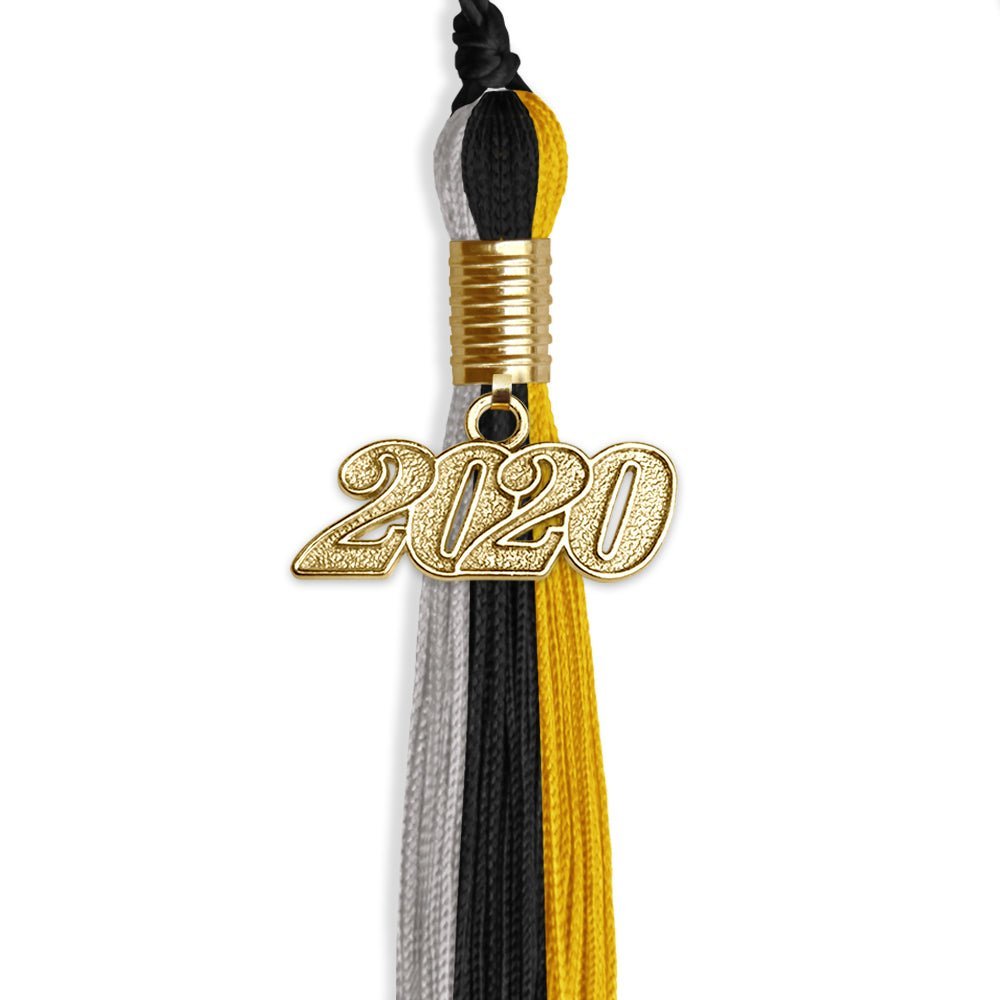 Black/Grey/Gold Graduation Tassel With Gold Date Drop - Endea Graduation