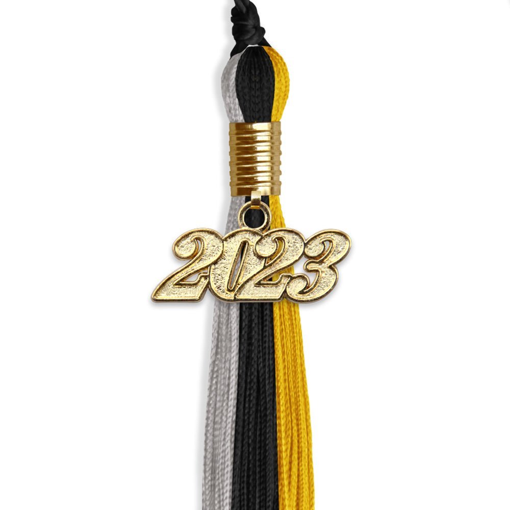 Black/Grey/Gold Graduation Tassel With Gold Date Drop - Endea Graduation