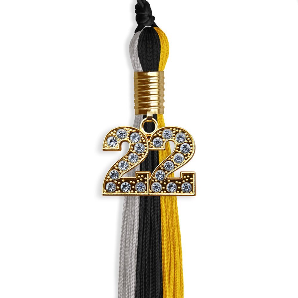 Black/Grey/Gold Graduation Tassel With Gold Date Drop - Endea Graduation