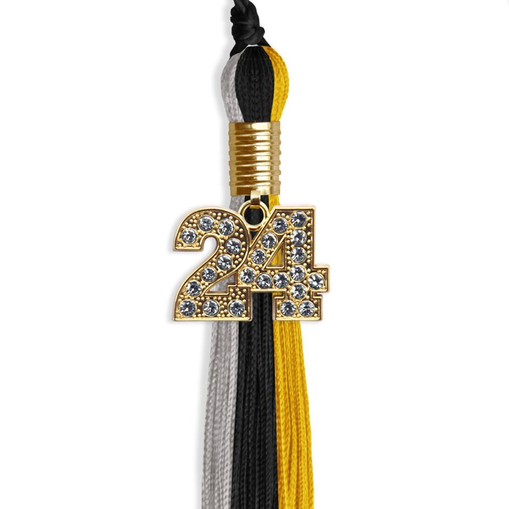 Black/Grey/Gold Graduation Tassel With Gold Date Drop - Endea Graduation