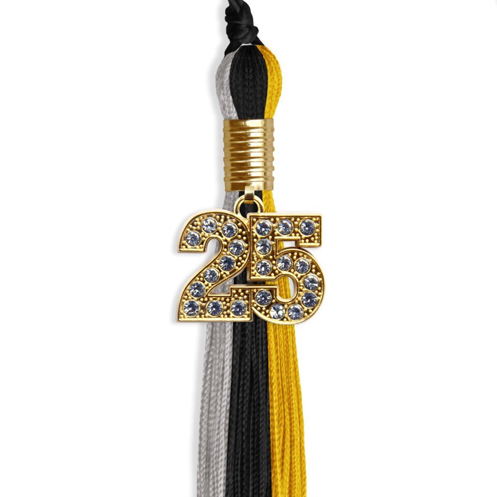 Black/Grey/Gold Graduation Tassel With Gold Date Drop - Endea Graduation