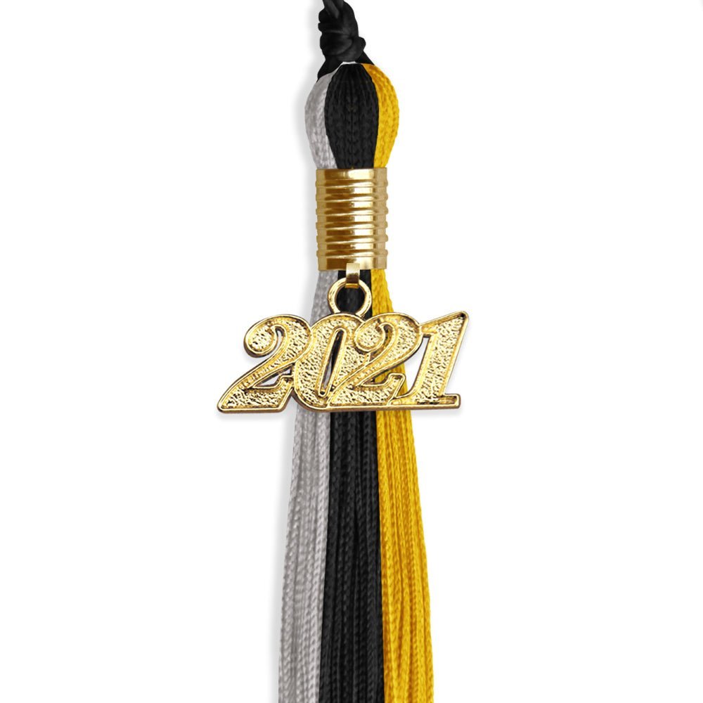 Black/Grey/Gold Graduation Tassel With Gold Date Drop - Endea Graduation