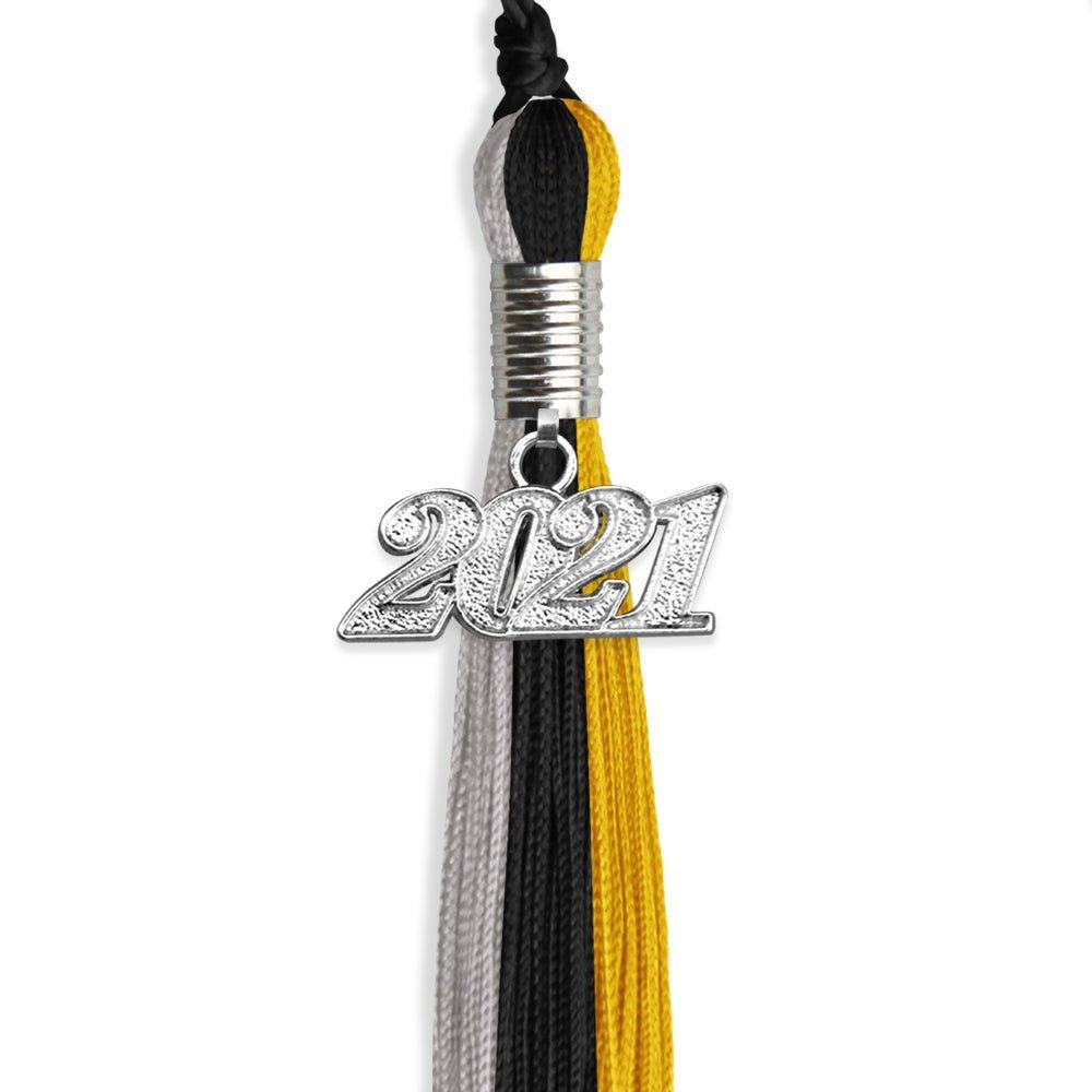 Black/Grey/Gold Graduation Tassel With Silver Date Drop - Endea Graduation